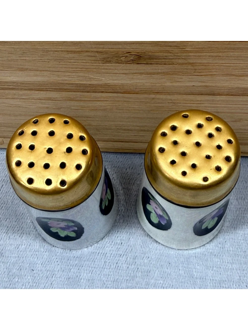 Antique Bavaria Art Nouveau Lusterware Salt Pepper Shakers Gold Porcelain